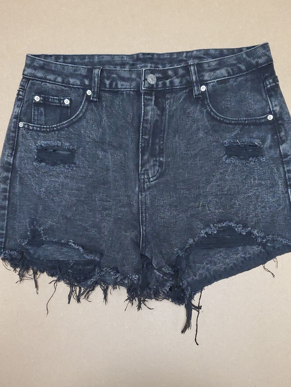 SHEIN Black Washed Distressed Ripped Denim High-Rise Shorts